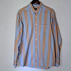 Bugatchi Uomo Shirt Men's Large Colorful Stripe Blue Orange Green Long Sleeve